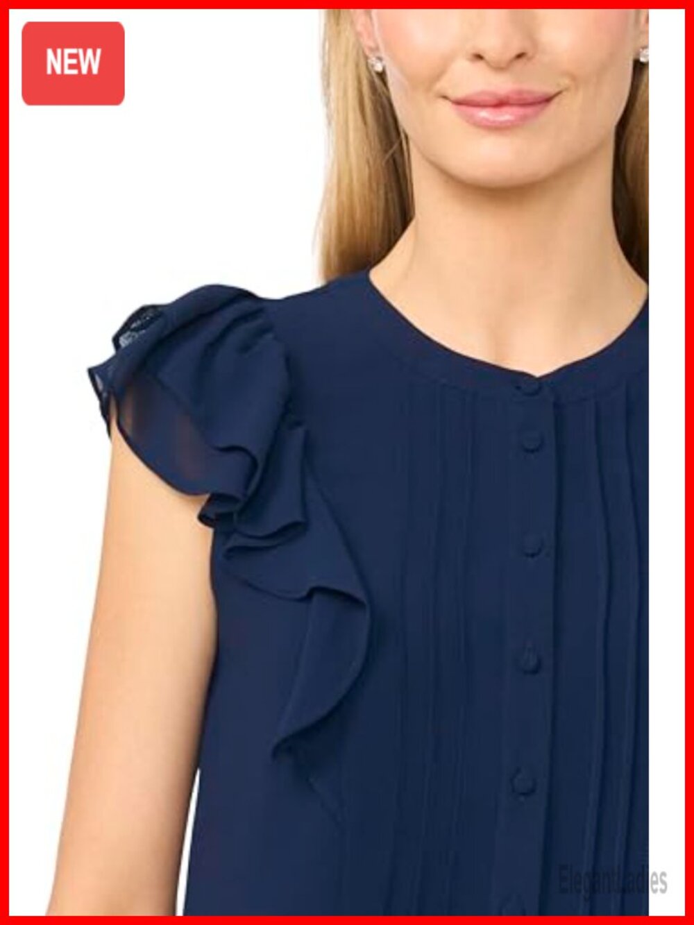 CeCe Double Ruffle Button Down Pintuck Blouse - Picture 2 of 2